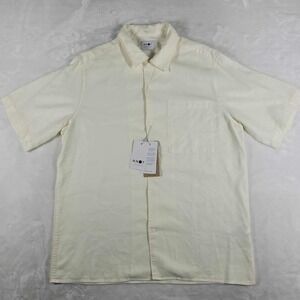 No Nationality Short Sleeve Button Up Shirt Men's Large White Julio Linen NWT